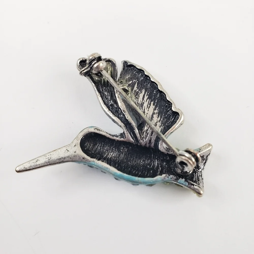 Vintage Hummingbird Brooch Pin rhinestones in purple blue teal lime green